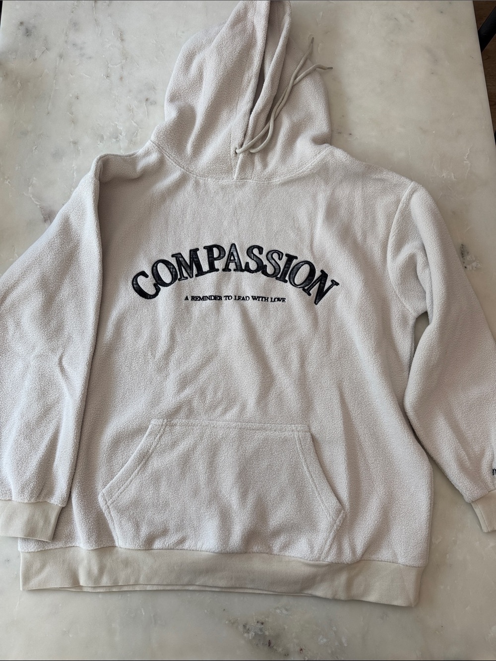 COMPASSION Embroidered Crewneck Hoodie - Light Beige